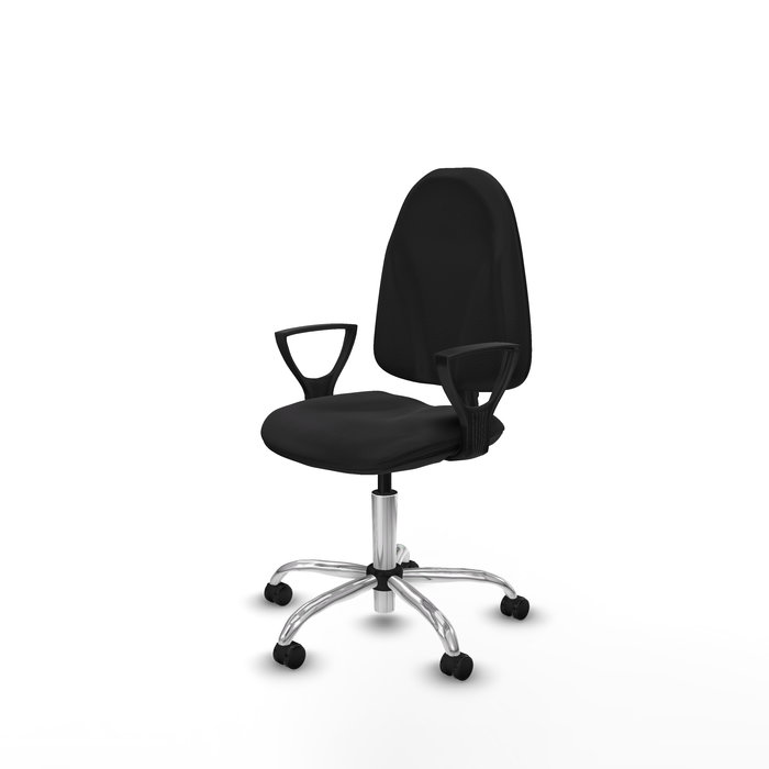 Chaise Algarra Contact permament de base Cuir écologique Noir Structure chromée Accoudoirs fixes Sans appui-tête Roulettes autofreinées