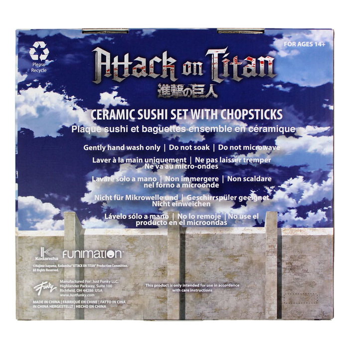 Attack on Titan Plaque Sushi et baguettes ensemble en céramique Attack on Titan Plaque Sushi et baguettes ensemble en céramique