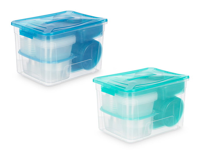 LEKNES Lot de 50 boîtes de repas avec anse, couleurs assorties, 32x21x23 cm, plastique PP (Set de 4)