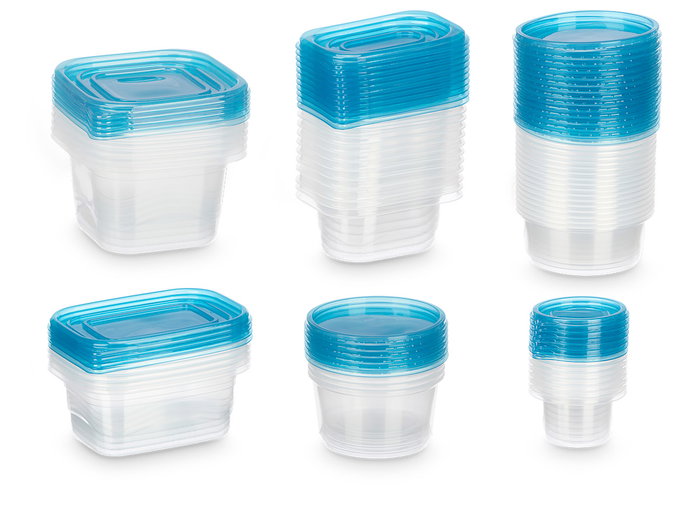 LEKNES Lot de 50 boîtes de repas avec anse, couleurs assorties, 32x21x23 cm, plastique PP (Set de 4)