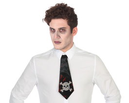 atosa Cravate noire avec crâne et taches de sang pour Halloween