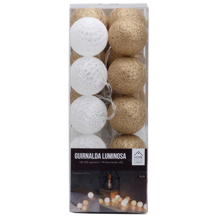 Home Deco Light Guirlande Lumineuse 20 LED Blanc/Or