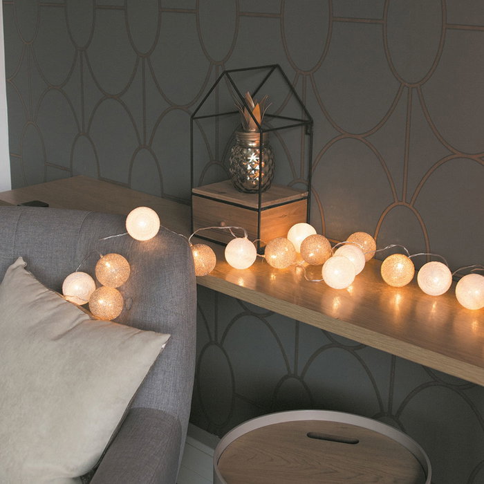Home Deco Light Guirlande Lumineuse 20 LED Blanc/Or