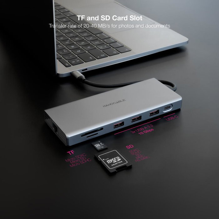 Nanocable Hub USB-C 12 en 1 Multiports avec 3x USB-A 3.2, 2x HDMI 4K, DisplayPort, Ethernet, SD, PD 100W Nanocable Hub USB-C 12 en 1 Multiports avec 3x USB-A 3.2, 2x HDMI 4K, DisplayPort, Ethernet, SD, PD 100W