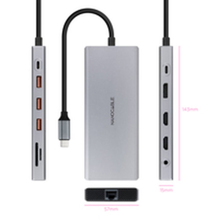 Hub USB NANOCABLE Hub 12en1 Gris 18 cm Hub USB NANOCABLE Hub 12en1 Gris 18 cm