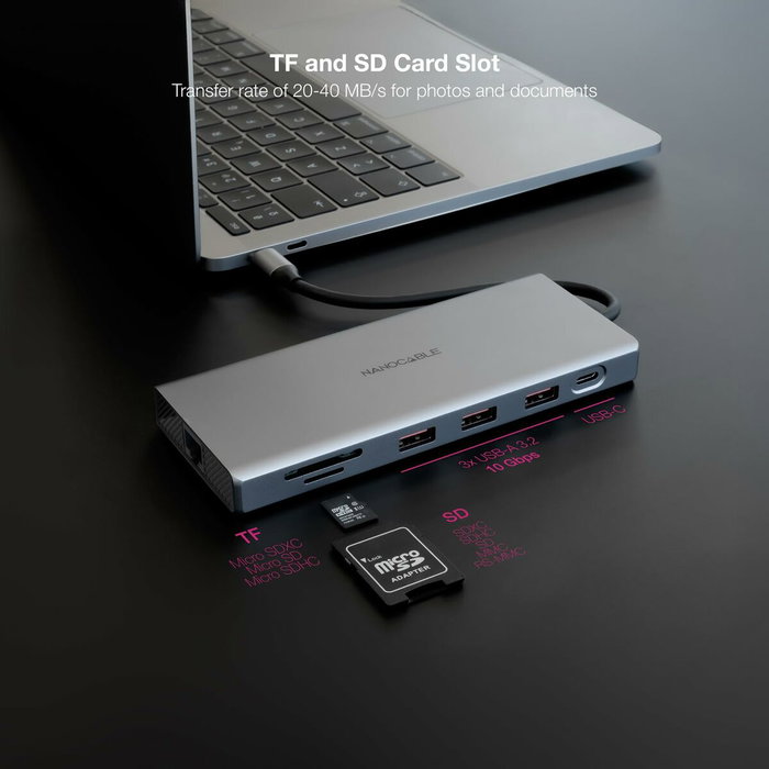 Hub USB NANOCABLE Hub 12en1 Gris 18 cm Hub USB NANOCABLE Hub 12en1 Gris 18 cm