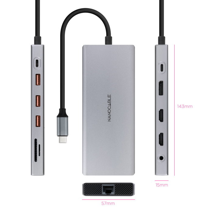 Hub USB NANOCABLE Hub 12en1 Gris 18 cm Hub USB NANOCABLE Hub 12en1 Gris 18 cm