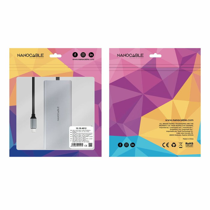 Hub USB NANOCABLE Hub 12en1 Gris 18 cm Hub USB NANOCABLE Hub 12en1 Gris 18 cm