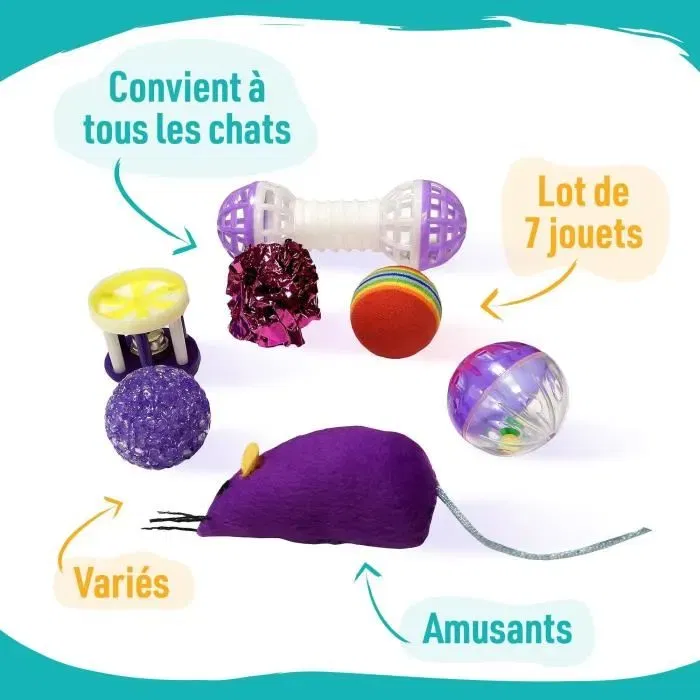 AIMÉ Lot de 7 Jouets pour Chat - Variété de Jouets Ludiques pour Intérieur et Extérieur