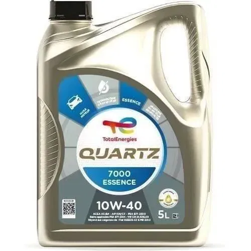 TotalEnergies Quartz 7000 essence 10W-40 - Huile moteur synthèse technologie 5L - Normes ACEA A3/B4, API SN/CF, homologuée PSA, Volkswagen