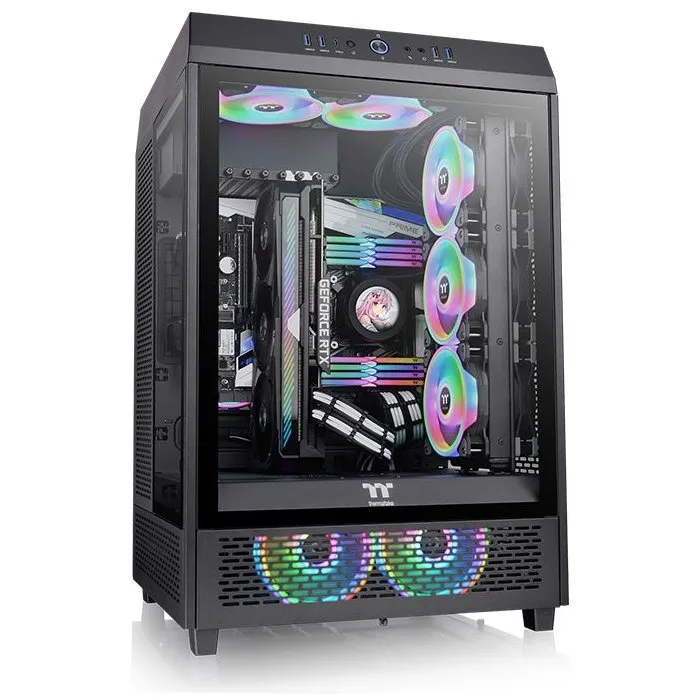 Thermaltake The Tower 500 Boîtier PC - Noir - Format E-ATX/ATX/Micro ATX/Mini-ITX - Avec 2 Ventilateurs 120mm PWM, Ports USB 3.0 et Type-C - Panneaux en Verre Trempé