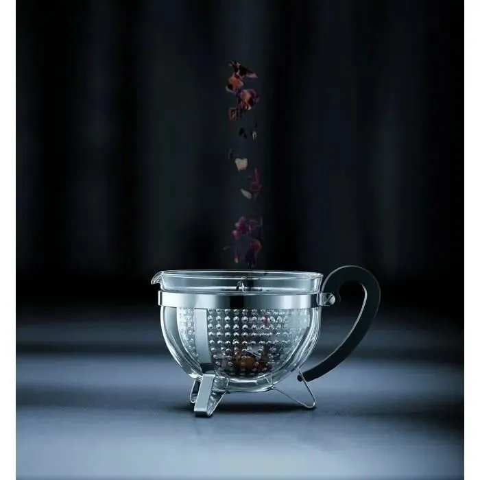 Bodum Théière Chambord en verre avec infuseur et cadre acier inoxydable, 1.3 litre - Noir
