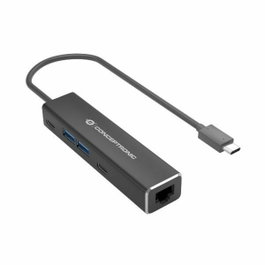 Conceptronic ABBY12G Adaptateur USB Type C vers RJ45 2.5 Gigabit Ethernet avec Hub USB 3.2 Gen1 pour Nintendo Switch Windows Mac Linux Gris