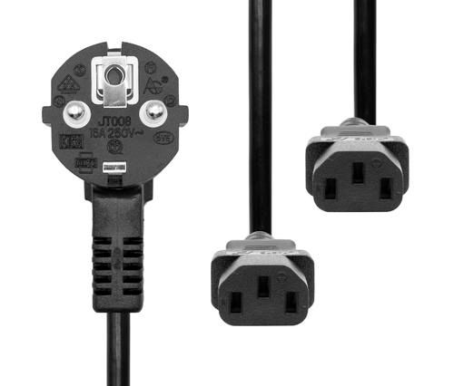 MicroConnect Câble d'alimentation Schuko avec répartiteur - 2 x C13, 1,8 m - Homologué Europe