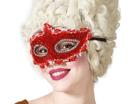 Antifaz rouge avec paillettes et dentelle pour femme