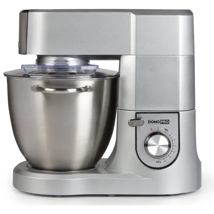 Robot de Cuisine Pro Domo DO9079KR, 1500 W, bol 6.7 L inox, vitesse variable + pulse, avec accessoires (fouet, crochet pétrin), gris