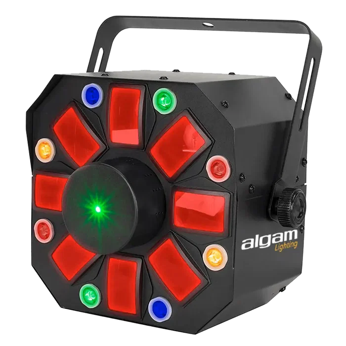ALGAMLIGHT Phebus2 - Projecteur LED Laser Combo 3 en 1 Derby, Stroboscope et Laser avec DMX - 66W pour Effets Lumière