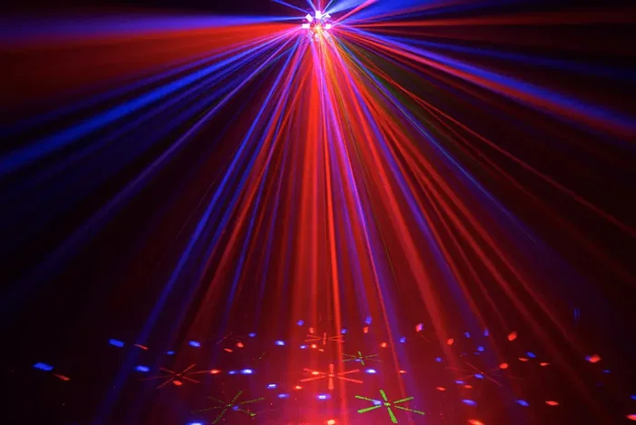 ALGAMLIGHT Phebus2 - Projecteur LED Laser Combo 3 en 1 Derby, Stroboscope et Laser avec DMX - 66W pour Effets Lumière