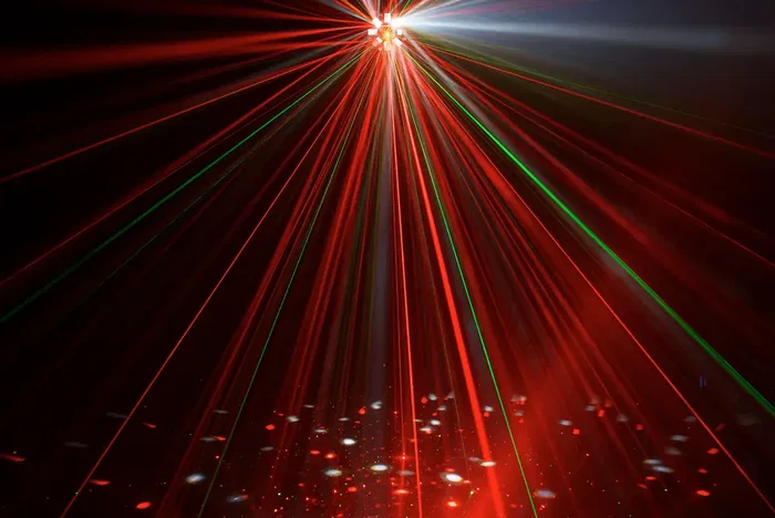 ALGAMLIGHT Phebus2 - Projecteur LED Laser Combo 3 en 1 Derby, Stroboscope et Laser avec DMX - 66W pour Effets Lumière