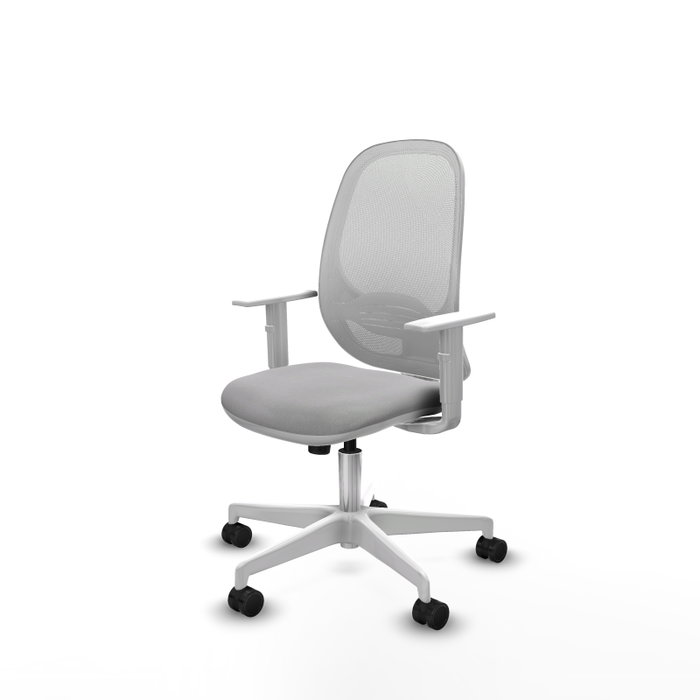 Chaise Cilanco Synchro 3 positions tissu Gris clair Maille Blanc Structure polyamide blanc Accoudoirs blancs Sans appui-tête Roulettes 65mm nylon