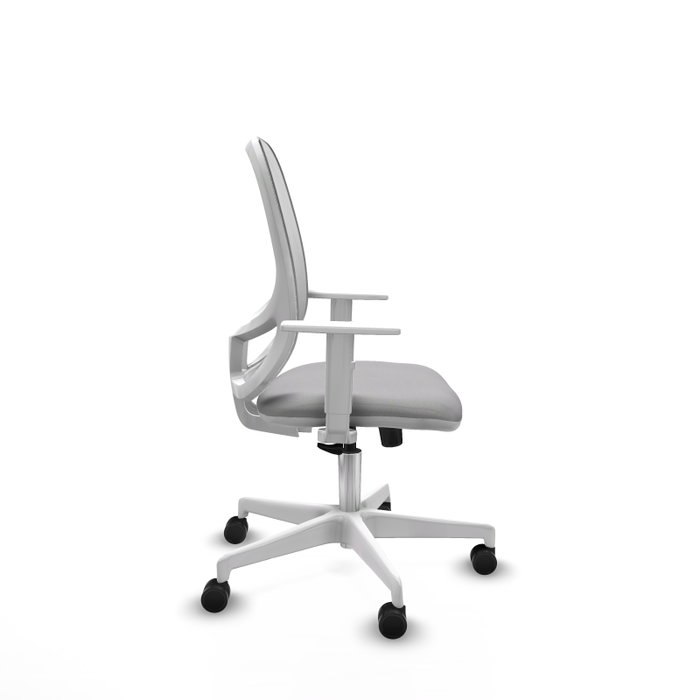 Chaise Cilanco Synchro 3 positions tissu Gris clair Maille Blanc Structure polyamide blanc Accoudoirs blancs Sans appui-tête Roulettes 65mm nylon