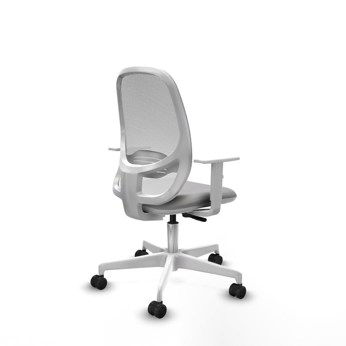 Chaise Cilanco Synchro 3 positions tissu Gris clair Maille Blanc Structure polyamide blanc Accoudoirs blancs Sans appui-tête Roulettes 65mm nylon
