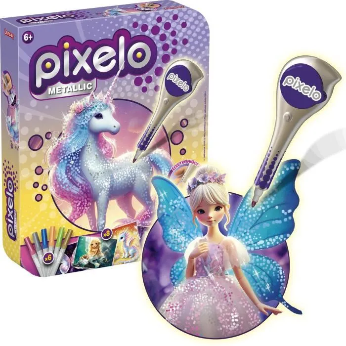 Lansay Pixelo - Stylo électronique de dessin à motifs pointillés métallisés, pour créations colorées - Dès 6 ans Lansay Pixelo - Stylo électronique de dessin à motifs pointillés métallisés, pour créations colorées - Dès 6 ans