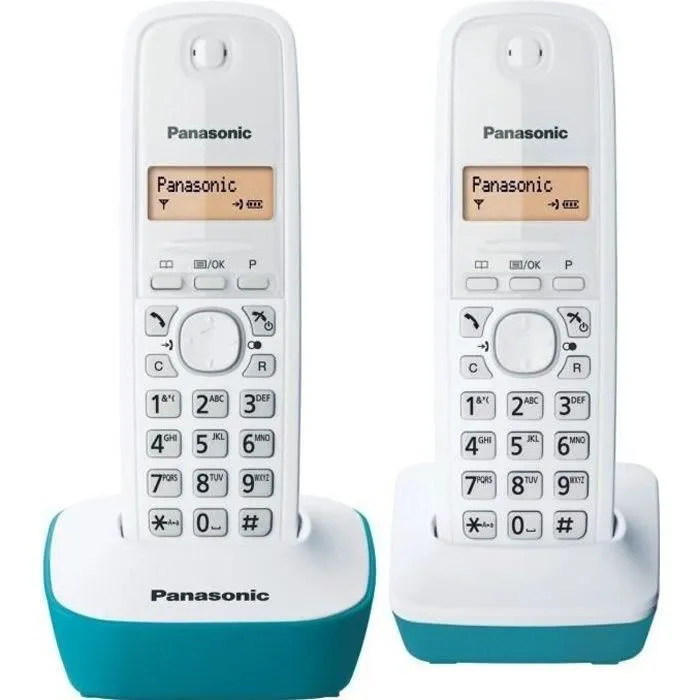 Panasonic KX-TG1612FRC - Téléphone DECT sans fil duo avec 2 combinés, écran éclairé, sans répondeur, bleu Panasonic KX-TG1612FRC - Téléphone DECT sans fil duo avec 2 combinés, écran éclairé, sans répondeur, bleu