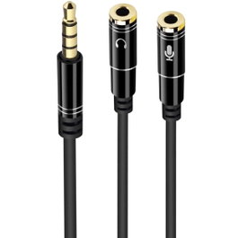 Ewent EC1641 Câble Adaptateur Audio Jack 3.5 mm Mâle 4 Broches vers 2x Femelle 3 Broches, 0.30m, Noir