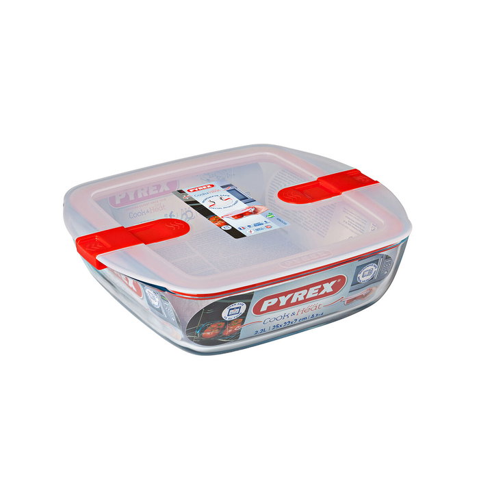Pyrex Plat Carré Cook & Heat 2,2 L avec Couvercle