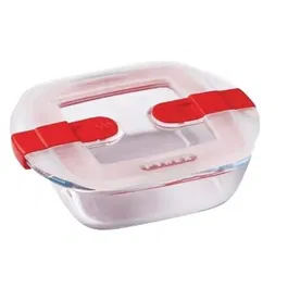 Pyrex 1451022 - Plat rectangulaire avec couvercle en verre borosilicate résistant (25 x 22 cm, 2,2 L) - Va au four, micro-ondes et congélateur - Couvercle vapeur sécurisé