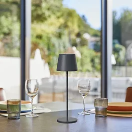 Lumisky Lampe de Table Sans Fil Kelly Rock - LED Blanc Chaud Dimmable Rechargeable - Design Aluminium Gris - Autonomie 7h - H38 cm - Usage Intérieur/Extérieur IP54