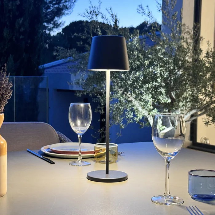 Lumisky Lampe de Table Sans Fil Kelly Rock - LED Blanc Chaud Dimmable Rechargeable - Design Aluminium Gris - Autonomie 7h - H38 cm - Usage Intérieur/Extérieur IP54
