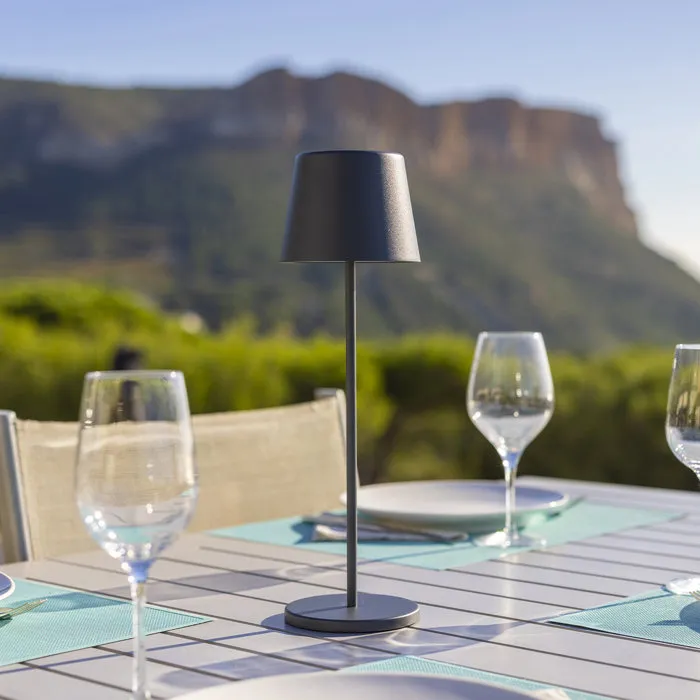 Lumisky Lampe de Table Sans Fil Kelly Rock - LED Blanc Chaud Dimmable Rechargeable - Design Aluminium Gris - Autonomie 7h - H38 cm - Usage Intérieur/Extérieur IP54