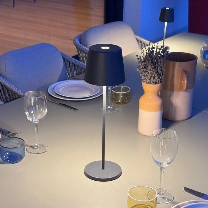 Lumisky Lampe de Table Sans Fil Kelly Rock - LED Blanc Chaud Dimmable Rechargeable - Design Aluminium Gris - Autonomie 7h - H38 cm - Usage Intérieur/Extérieur IP54