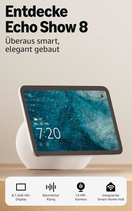 Amazon Echo Show 8, Écran 22,1 cm, Blanc