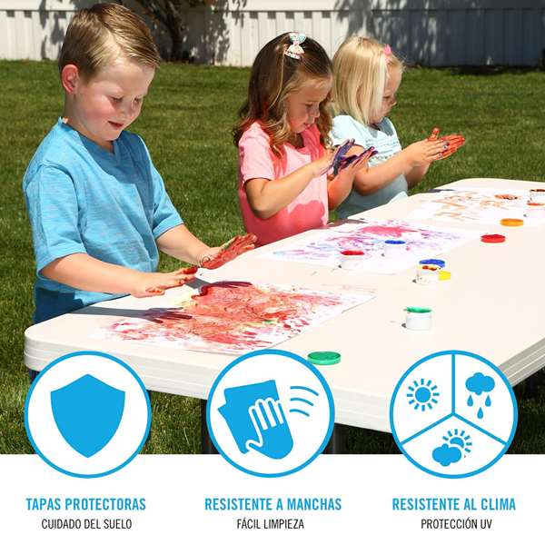 Color Baby Table rectangulaire pliable et réglable en hauteur 183x76 cm (H61-91 cm) - Plastique et acier - Modèles assortis Color Baby Table rectangulaire pliable et réglable en hauteur 183x76 cm (H61-91 cm) - Plastique et acier - Modèles assortis
