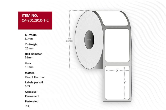 Capture - Étiquettes thermiques directes, 51x25 mm, Mandrin 19 mm, Blanc, Adhésif permanent, Papier non couché, Rouleau de 353 étiquettes, Compatible Zebra ZQ511 Capture - Étiquettes thermiques directes, 51x25 mm, Mandrin 19 mm, Blanc, Adhésif permanent, Papier non couché, Rouleau de 353 étiquettes, Compatible Zebra ZQ511