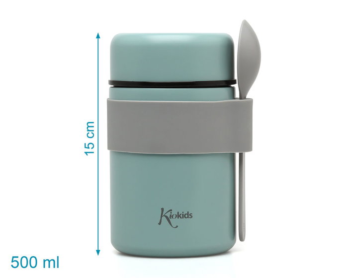 KioKids Termo Papillero Petit Sauvage Thermo bébé 500 mL Acier inoxidable avec cuillère attachée, maintient température 12h, pour enfants +0 mois, couleur Sage