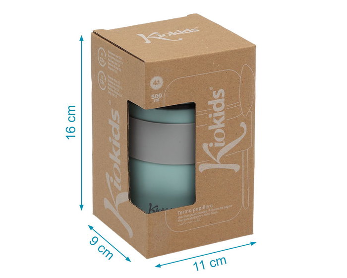 KioKids Termo Papillero Petit Sauvage Thermo bébé 500 mL Acier inoxidable avec cuillère attachée, maintient température 12h, pour enfants +0 mois, couleur Sage