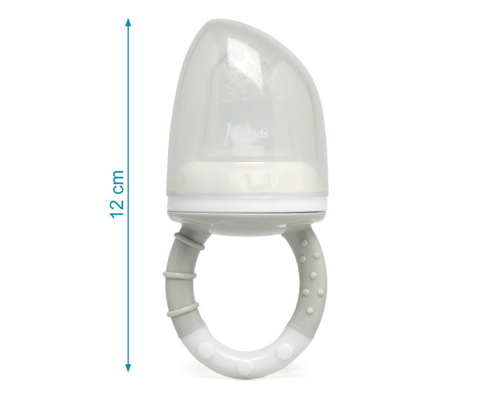 KioKids Alimentateur anti-étouffement gris Dolci Amici - Réseau de transition alimentaire en silicone pour bébé dès 6 mois, pour fruits, légumes, autocollants