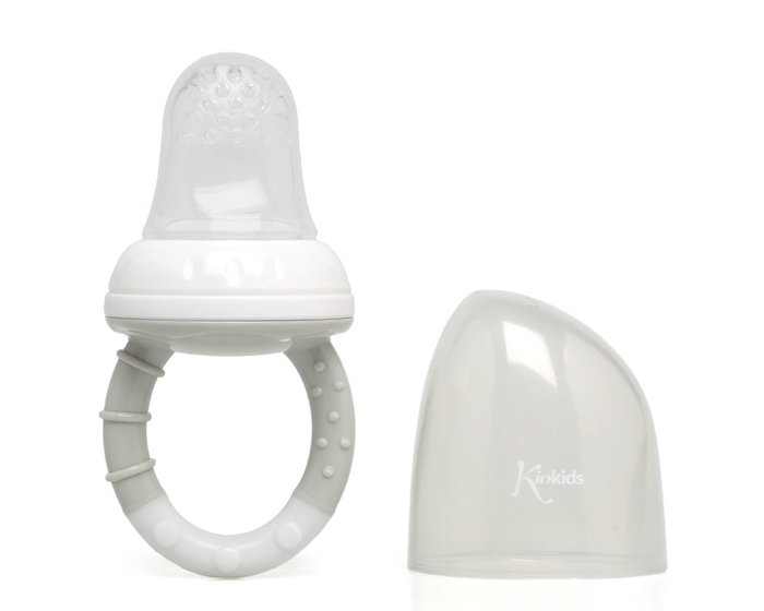 KioKids Alimentateur anti-étouffement gris Dolci Amici - Réseau de transition alimentaire en silicone pour bébé dès 6 mois, pour fruits, légumes, autocollants