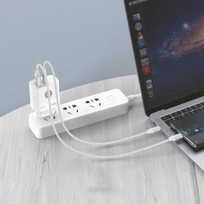 Chargeur Mural + Câble USB-C Tech One Tech TEC2273 Blanc 65 W Chargeur Mural + Câble USB-C Tech One Tech TEC2273 Blanc 65 W