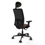 Chaise Zulema Synchro 3 positions tissu Marron foncé Maille Noir Base en nylon noir Accoudoir 2D Appui-tête Roulettes 65mm nylon