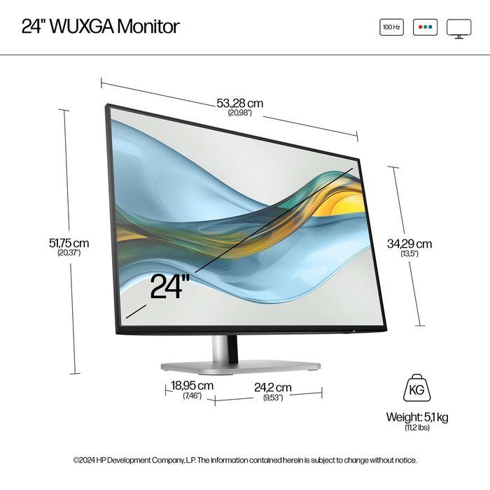 HP Moniteur HP Series 5 Pro 24 pouces 524pn - Écran WUXGA 100 Hz sans bords 3 côtés, sans PVC, confort ergonomique et HP Eye Ease