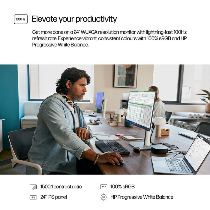 HP Moniteur HP Series 5 Pro 24 pouces 524pn - Écran WUXGA 100 Hz sans bords 3 côtés, sans PVC, confort ergonomique et HP Eye Ease