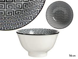 VESSIA Bol Géométrique Blanc-Noir 16cm en Porcelaine