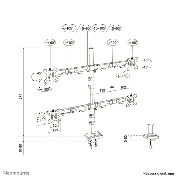 Neomounts DS60-600BL2-2 Support de table d'écran 10-32 pouces Noir