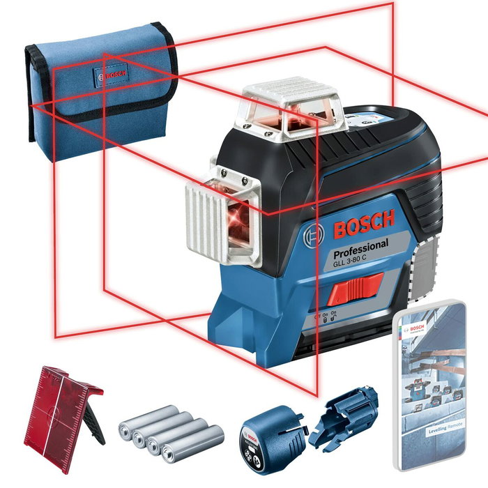 Bosch Professional GLL 3-80 C - Niveau Laser 3 Lignes 360°, Bluetooth, 120 m