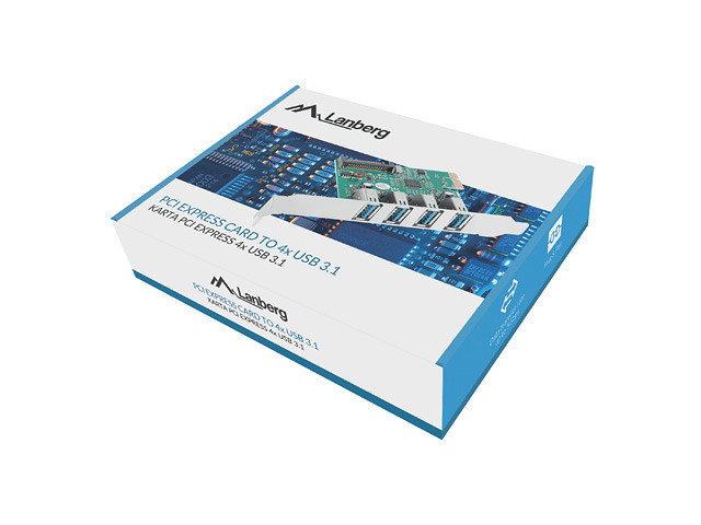 Lanberg PCE-US3-004 Carte PCIe X1 avec 4 Ports USB 3.2, Format Full-Height/Low-Profile, Vert